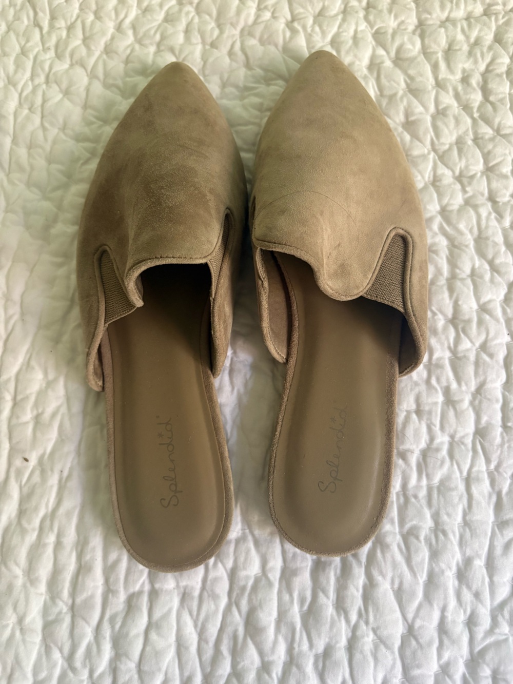 Splendid Slip-On Pointed-Toe Mules in Taupe Suede